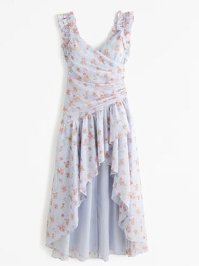 Abercrombie & Fitch Light Blue Floral Asymmetrical Ruffle Dress